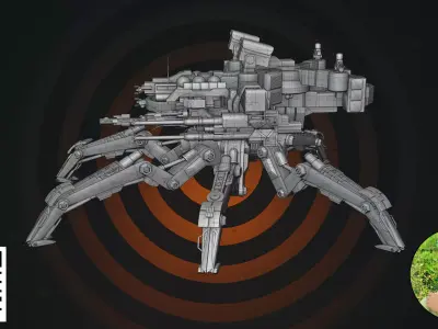 Heavy Quadrupedal Combat Mech - Dual Minigun Edition 3D model