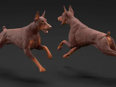 Doberman Dog Brown Running 3D model