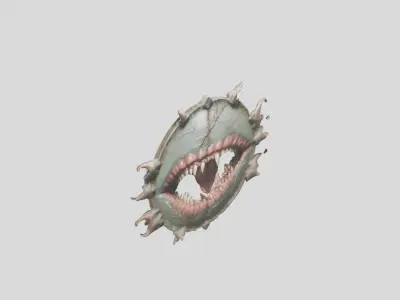 Demonic shield with skulls and spikes Low-poly 3D model