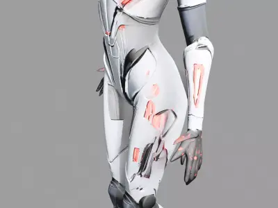 Silver Red Futuristic Female Android 3D model