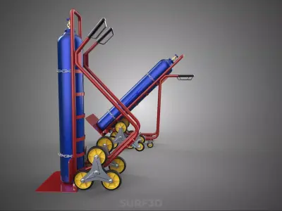 UPRIGHT TILTED HEAVY GAS CYLINDER CART STAIR CLIMBING HAND TRUCK 3D model