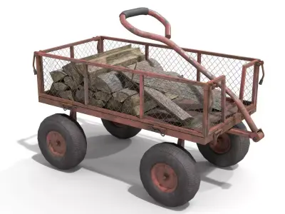 Trolley With Firewood Low-poly 3D model