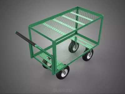 PUSHCART DOUBLE TIERS RACK DECK CASTER TROLLEY CART SHELF WAGON 3D model
