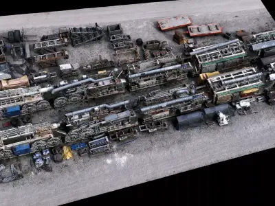 construction-site machinery scrapyard terrain photogrammetry Low-poly 3D model