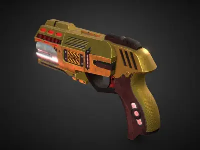 gun six bullets Low-poly 3D model