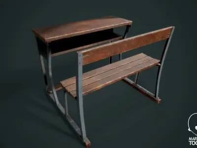  Wooden Bench Low-poly 3D model