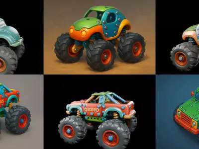 Monster Truck bundle 11 pack 100 glb 3D model