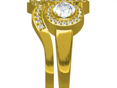Triple Round Halo Engagement Ring with Band 3D print model