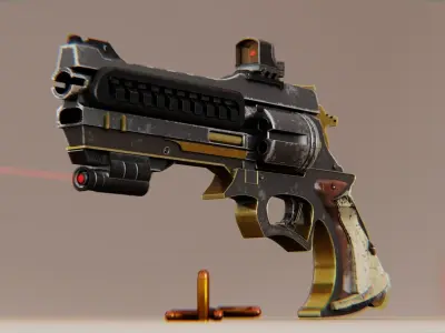 vintage stylized revolver low poly Low-poly 3D model