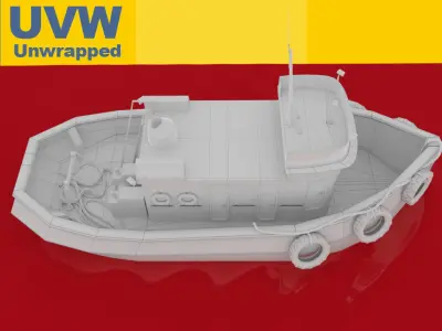 Small tug boat or trawler UVW Unwrapped 3D model