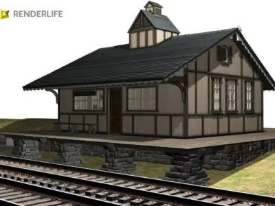 Rural train station 3D model