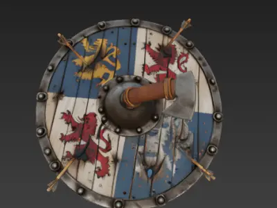 Medieval Wooden Shield - Battle-worn kite shield  3D model