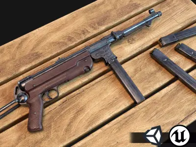World War II - MP40 Submachine Gun - PBR and Game Ready Low-poly 3D model