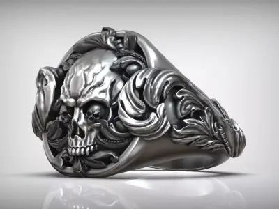 Antique Gothic Skull Head Ring  3D print model