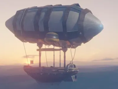 FLYERBANK steampunk hot air balloon Low-poly 3D model