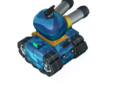 blue cartoon tank Low-poly 3D model