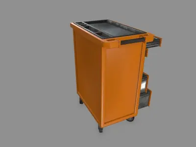 Cupboard orange cart on wheels Low-poly 3D model