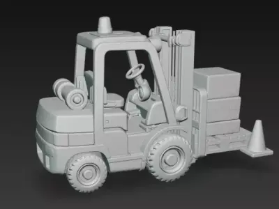 Cute Stylized Forklift with Pallet - Boxes - PBR Game-Ready Low-poly 3D model