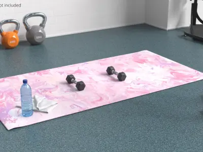Training Area with Hex Dumbbells on Mat 3D model