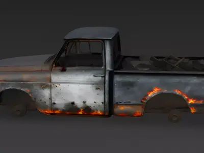 Burnt-Out Pickup Truck 3D Model Low-poly 3D model