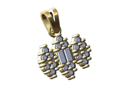 Antique baguette and diamond pendant with bail 3D print model