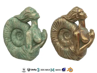 Siren bronze statues Low-poly 3D model