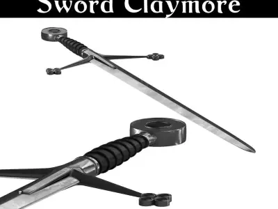 Realistic Sword Claymore Low High Poly Low-poly 3D model