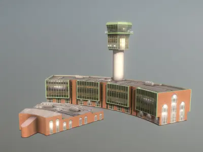 Airport Control Tower LIRN KDP Naples International Airport   Low-poly 3D model