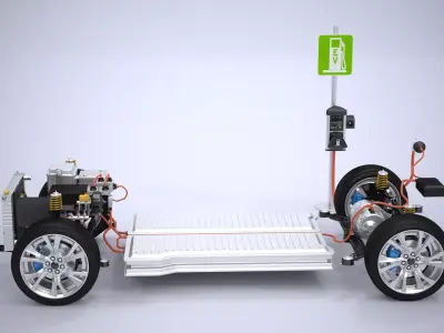 Electric AWD Vehicle Chassis and ChargePoint 3D model