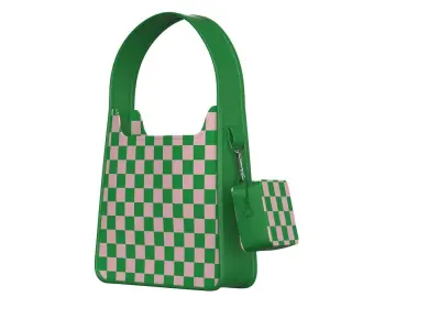 Green Checkboard Leather Hobo Bag 3D model