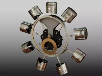 Pistons and Mechanism for Radial Motor 3D model