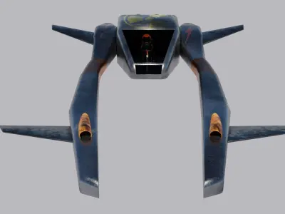 Spaceship 3D model pair of metal blades Low-poly 3D model