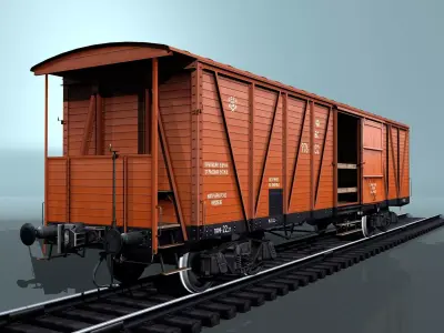 covered boxcar equipped with a hand brake Low-poly 3D model