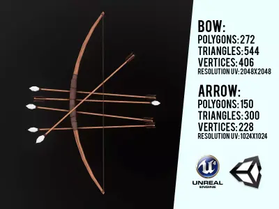 Primitive Wooden Bow Low-poly 3D model