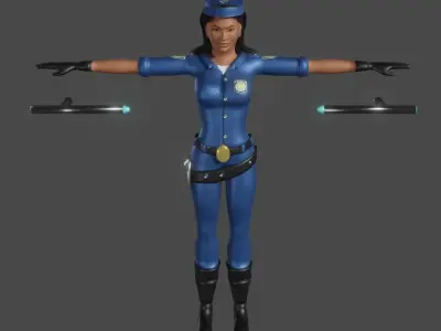 Beautiful police woman girl Low-poly 3D model