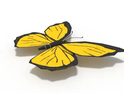 Low Poly Cartoon Yellow Butterfly Low-poly 3D model