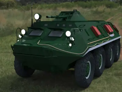 BTR-60 high-poly armored vehicle on grassy field 3D model