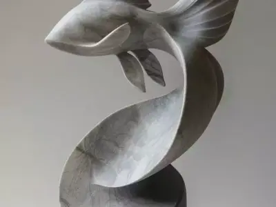 Abstract Marble Fish Sculpture Fluid Artistic Design Low-poly 3D model