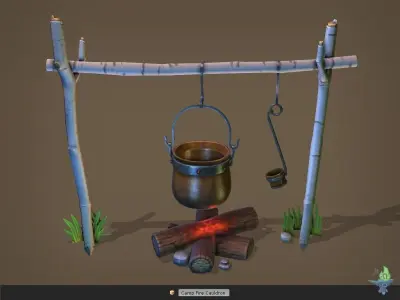 Camp Fire Cauldron Low-poly 3D model