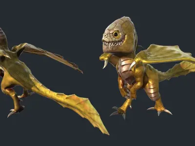 Dragon creature with wings Low-poly 3D model