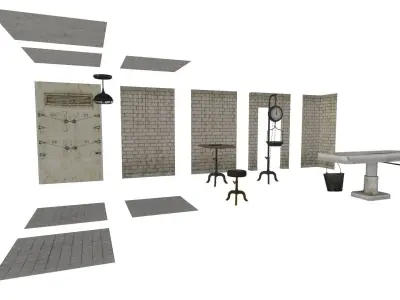 Low Poly Vintage Modular Morgue With PBR Materials Low-poly 3D model