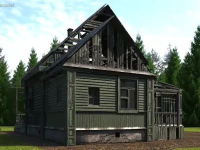 Burnt Wooden Down House Green 3D model