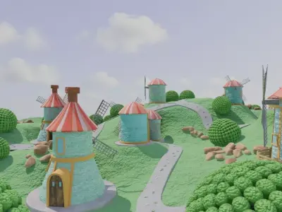 Whimsical Village Landscape 3D model purchase