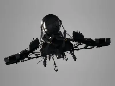 airship spacecraft flying in sky 3D model