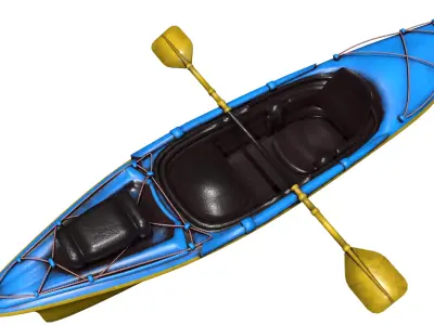  Kayak 3D Model with Paddle PBR Textured Low-poly 3D model