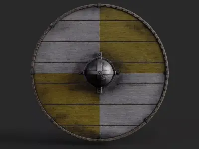 Slavic round wooden shield-painted yellow and white Low-poly 3D model