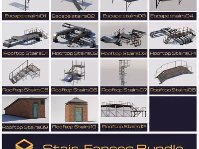Stair - Fances Bundle Low-poly 3D model