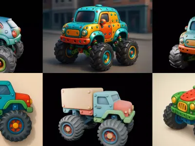Monster Truck bundle 9 pack 100 glb 3D model