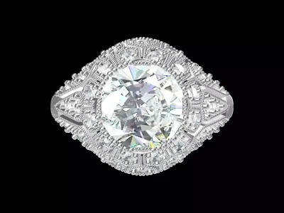 Solitaire Engagement Art Deco Ring 3D print model 54