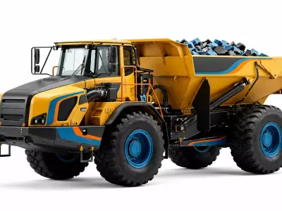 Large Yellow Articulated Dump Truck Low-poly 3D model